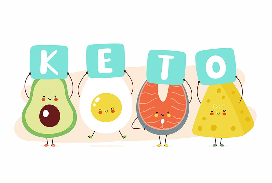 cute happy avocado egg red fish and cheese hold keto sign