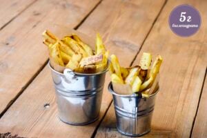 Пилешки сърца в масло. Пържени картофи от алабаш.