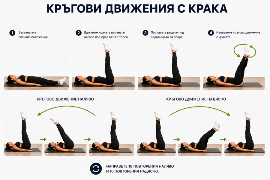 14 упражнения за паласки за изваян силует 16 Кръгове с крака