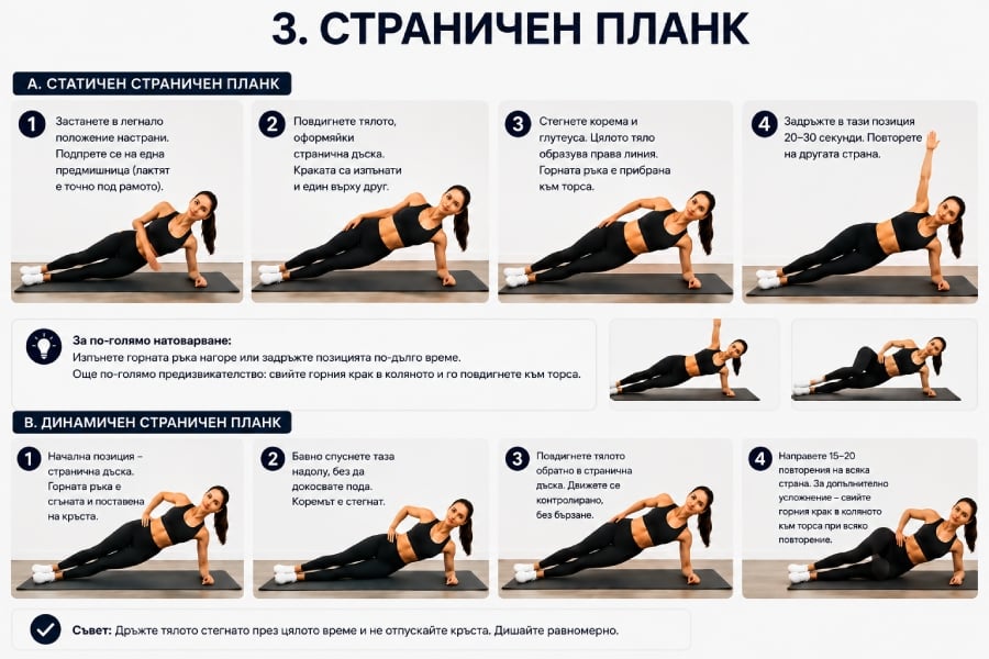 14 упражнения за паласки за изваян силует 11 Страничен планк