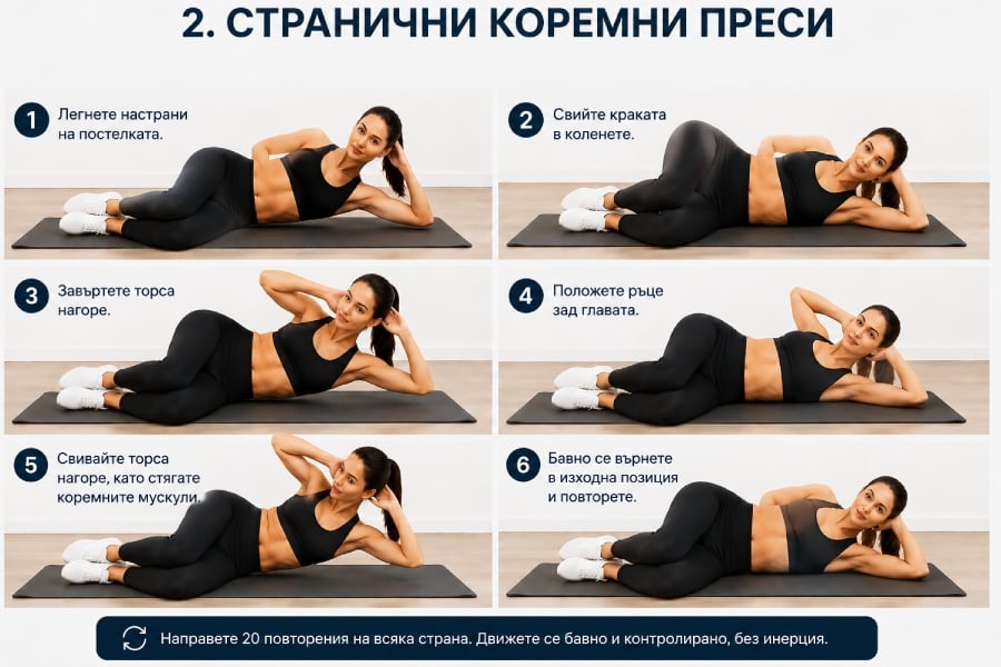 14 упражнения за паласки за изваян силует 10 Странични коремни преси