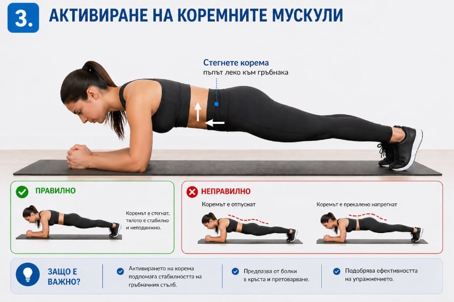 Как да правим перфектния планк за плосък корем? 7 Активиране на коремни мускули