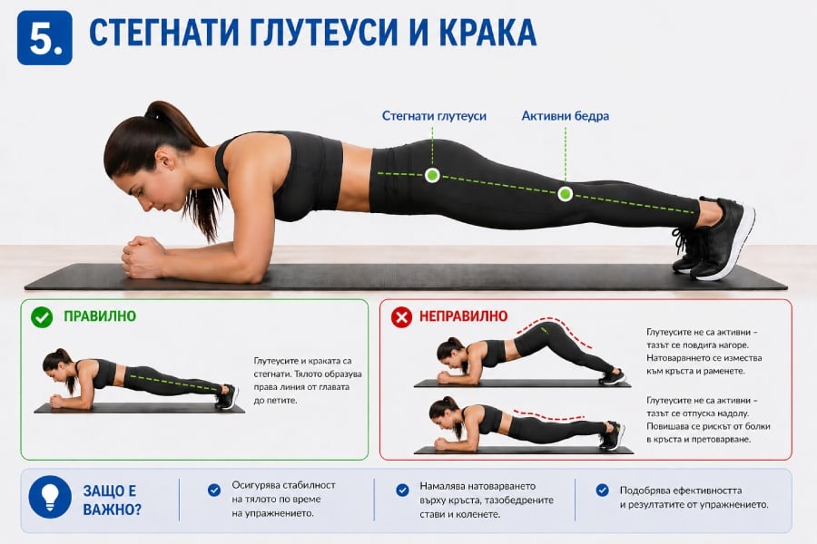 Как да правим перфектния планк за плосък корем? 9 Стегнати глутеуси и крака